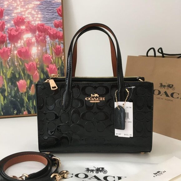 COACH Nina Small Tote Bag Signature Patent leather Black CV400 outlet New